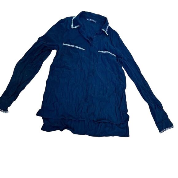 Zara Basic Women's Navy Blue Button-Up Shirt Size M Long Sleeve Casual - Picture 1 of 3